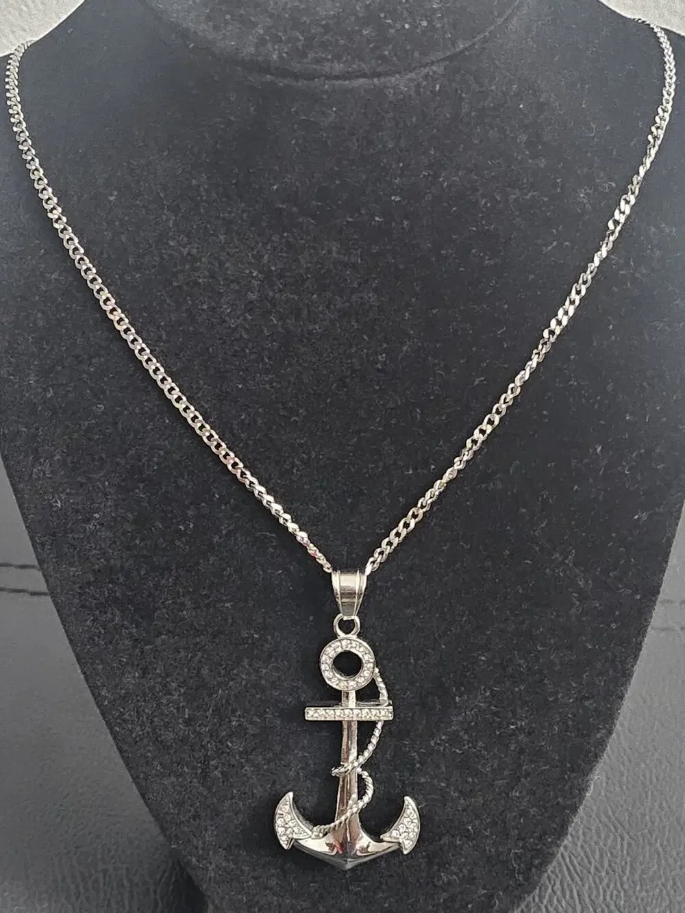 24inch stainless steel-2.5mm cuban Chain w/Large CZ Anchor pendant